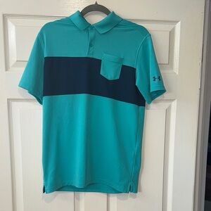Under Armour Youth XL Teal Performance Polo with Navy Chest Band Loose HeatGear